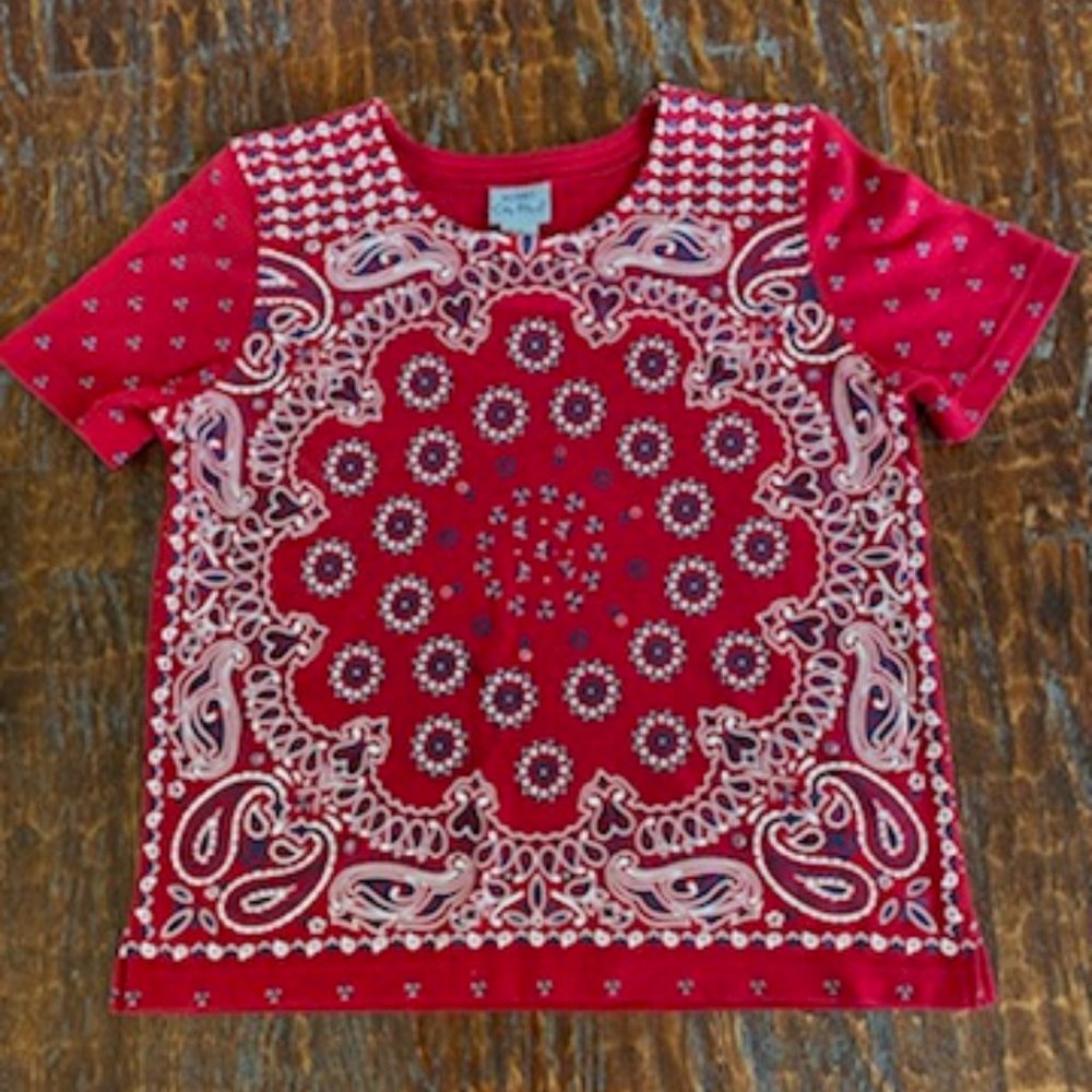 VINTAGE Koret City Blues * RED BANDANA s/s T-SHIRT ~sequin accent~ PATRIOTIC~ M